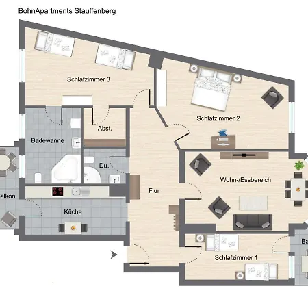 Bohnapartments Stauffenberg - Gratis Parkplatz - 2 Badezimmer - 3 Schlafzimmer - Wlan